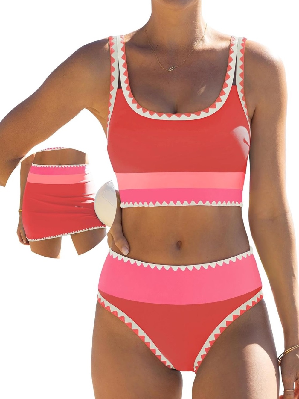 Tummy Control 3 Piece Swimsuit with Skirt High Waisted Bikini. 2564/bb14-2